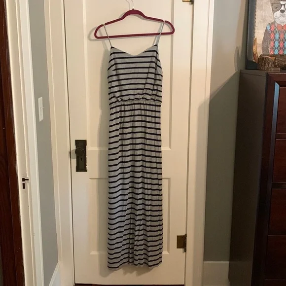 GAP Dresses Gap Gray And Blue Striped Maxi Dress Poshmark
